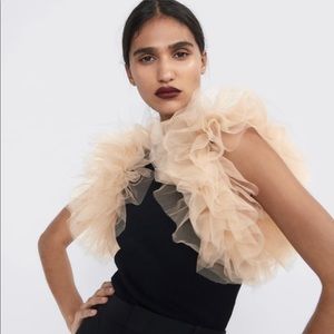 Zara ribbed bodysuit with tulle trims black